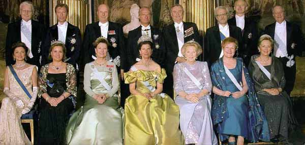 European presidents and royalty at the 60th birthday of Karl Gustav of Sweden
